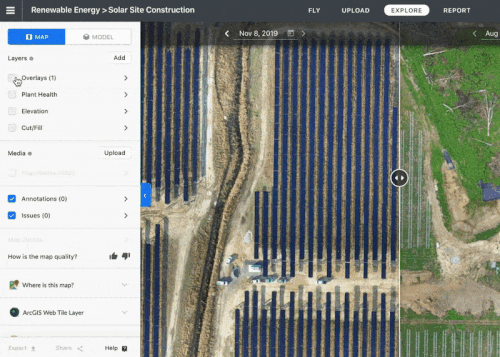 Aerial construction timelining with drones