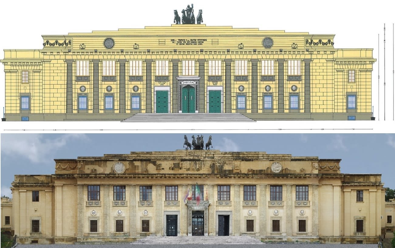 Drone creating facade orthomosaic of a building in Miami