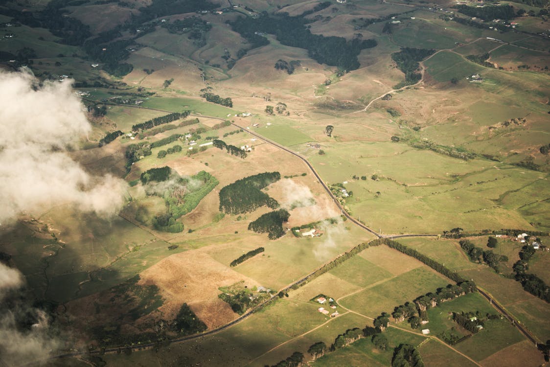 Countryside landscape from above showing the terrain detail captured by topographic drones