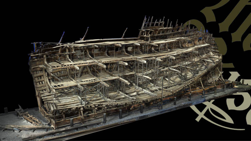 3D point cloud model of the Mary Rose warship rendered in scanning software