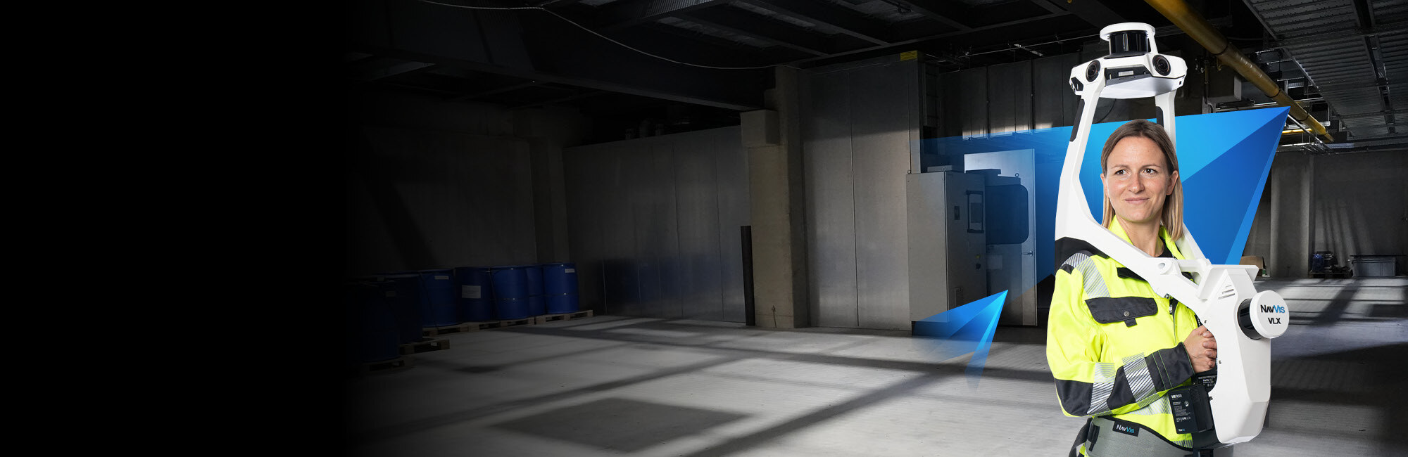 NavVis VLX3 mobile mapping system scanning features — wearable scanner that captures large interior spaces at walking speed
