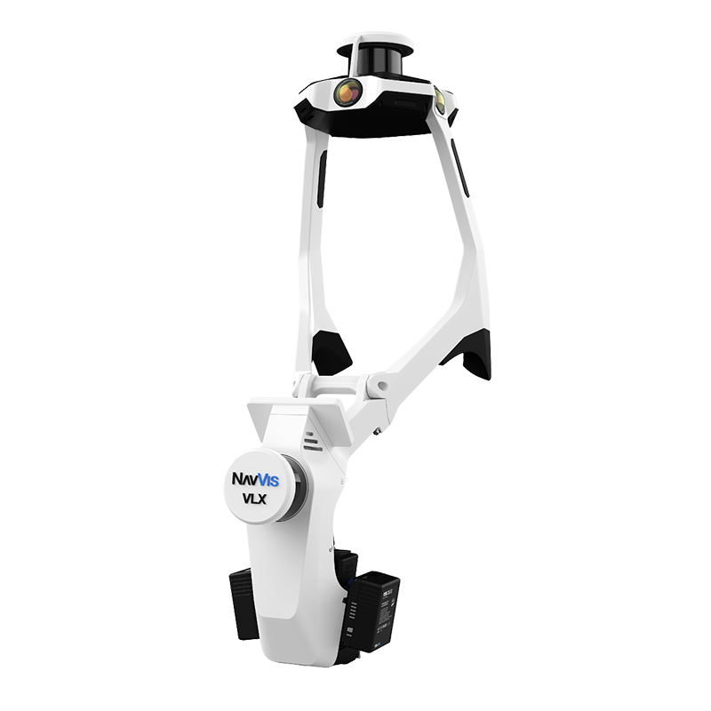 NavVis VLX3 wearable mobile mapping system — captures stadium interiors at walking speed for rapid documentation