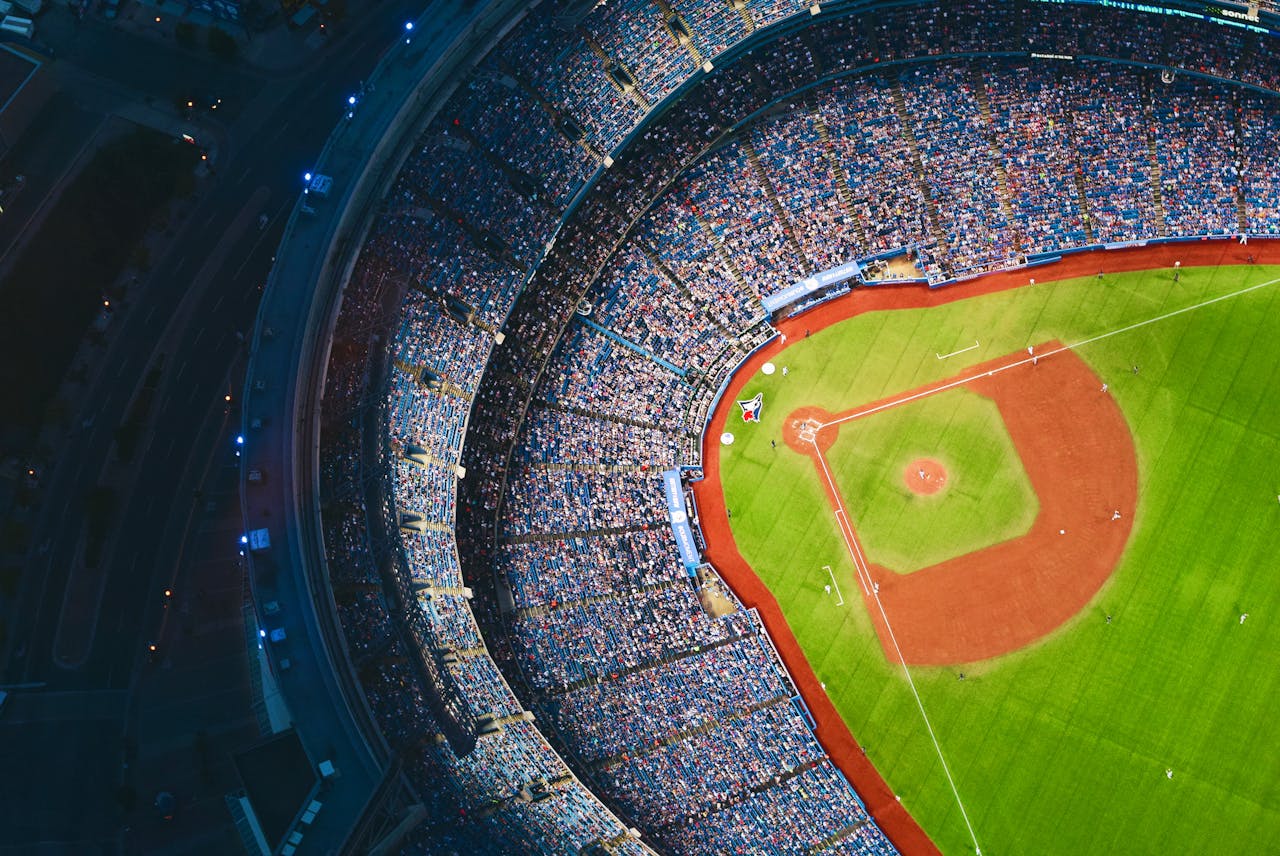 Aerial view of a packed baseball stadium showing the scale of venue scanning projects